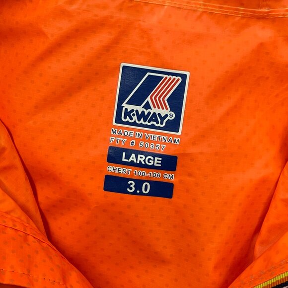 K‑Way Le Vrai 3.0 Orange Hooded Waterproof Windbreaker Rain Jacket Men's L - Picture 6 of 14